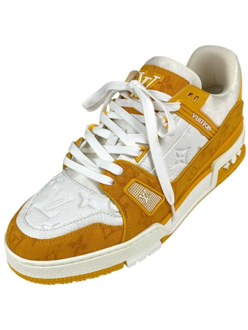 Louis Vuitton LV Trainers Line Sneakers Low Cut Shoes Leather Yellow White